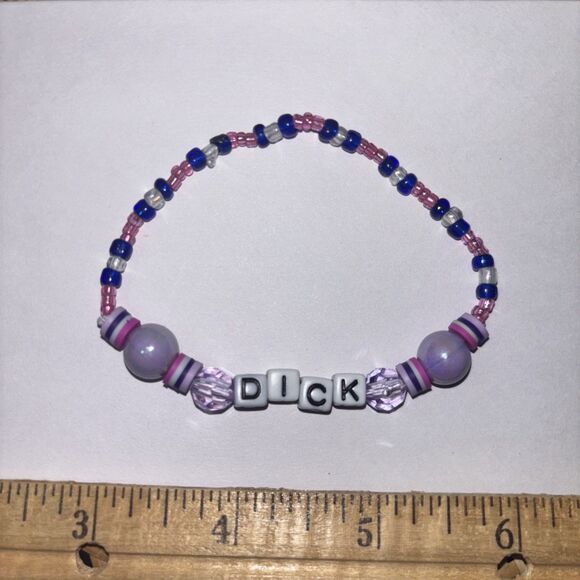 Pink “D*ck” Bracelet Adult Humor Beaded Handmade Naughty Word Accessories - Picture 2 of 2